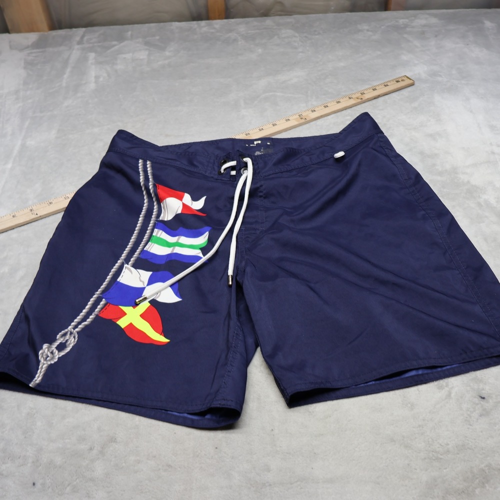 Polo Ralph Lauren Board Shorts Mens 34 Medium Blue Nautical Lace Trunks Swim 8"